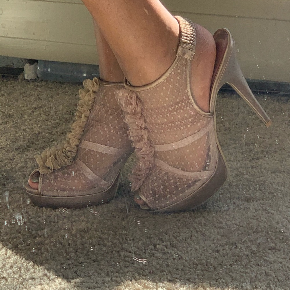 Blush Mesh Flower Accent Heels